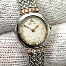 SEIKO Credor 1E70-0100 Quartz Watch 17mm White Dial 18KT Lugs 10 Diamonds Round