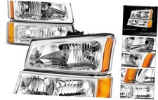 Pair OE Style Headlights Compatible with 03-06 Chevy Silverado Chrome / Amber