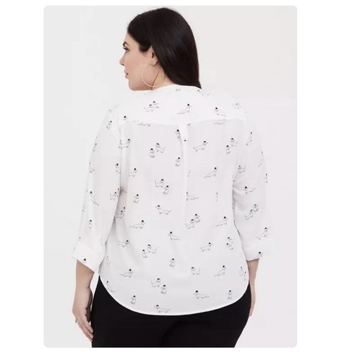 Torrid Harper White Dachshund Dog Print Georgette 3/4 Sleeve Pullover Blouse 1X - Picture 4 of 12