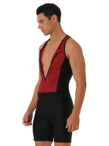 Men's One Piece Swimsuit Swimming Costume Bathing Suits Athletic Short Jumpsuit - Picture 7 of 31