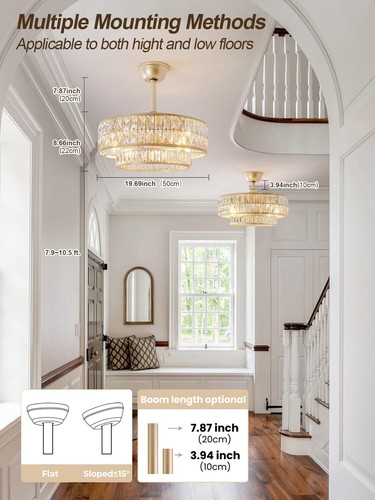 CELAVIEIOP Gold Fandelier Ceiling Fan with Light20" Crystal Chandelier Ceilin... - Picture 5 of 9