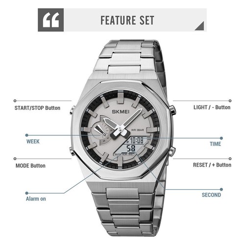 SKMEI Men Watch Military Steel Wristwatch LED Digital Male Quartz Sport Watches - Picture 2 of 34