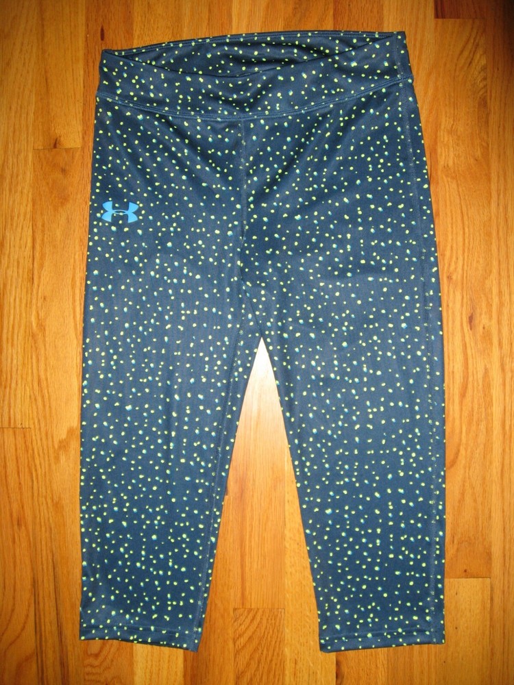 Under Armour Heat Gear Girls Blue Fitted Run Yoga Crop Capri Pants Size Y Large 18 Inch