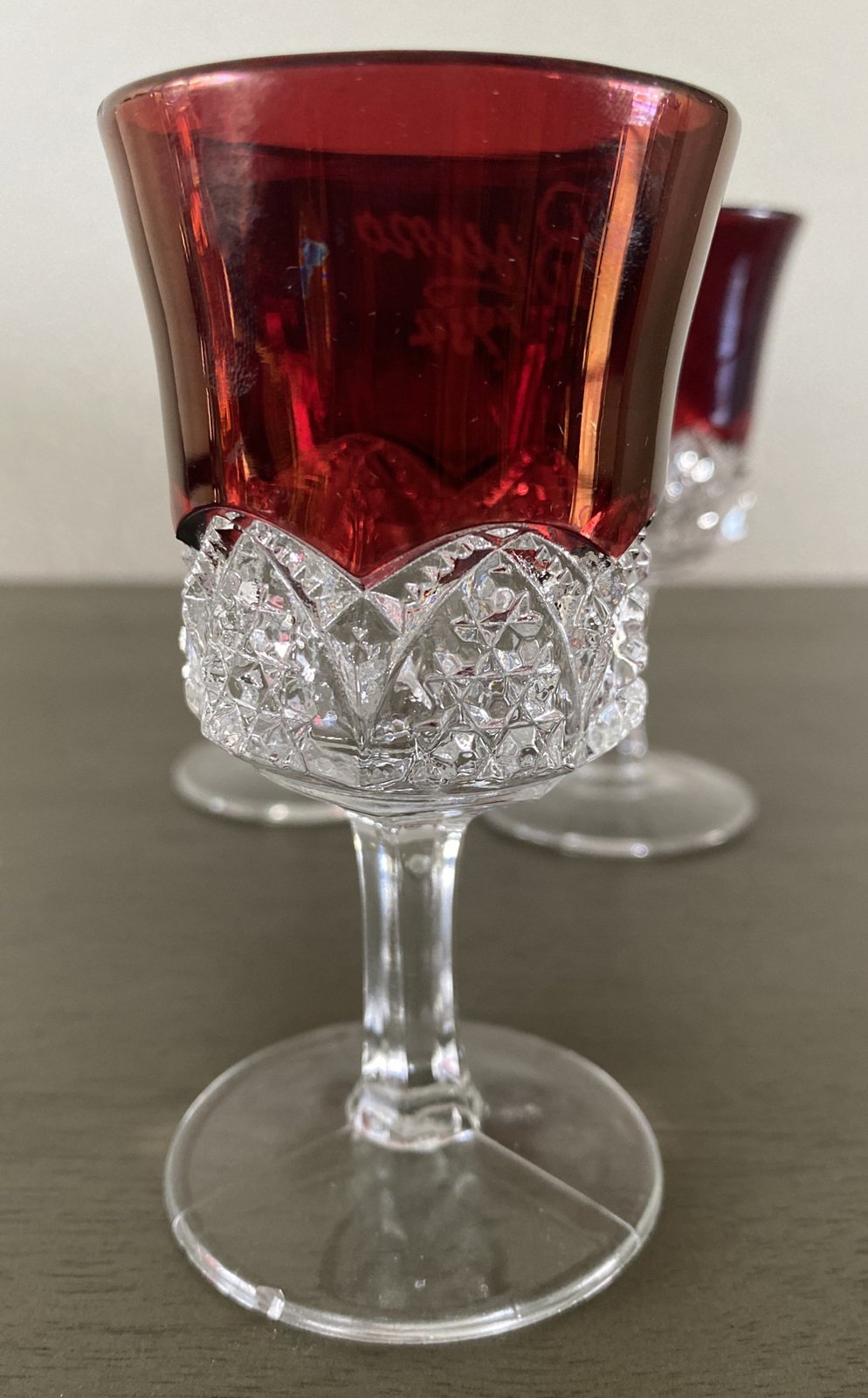Ruby Red Flash Stained Cordial Glass Etching EAPG Set of 3 | eBay
