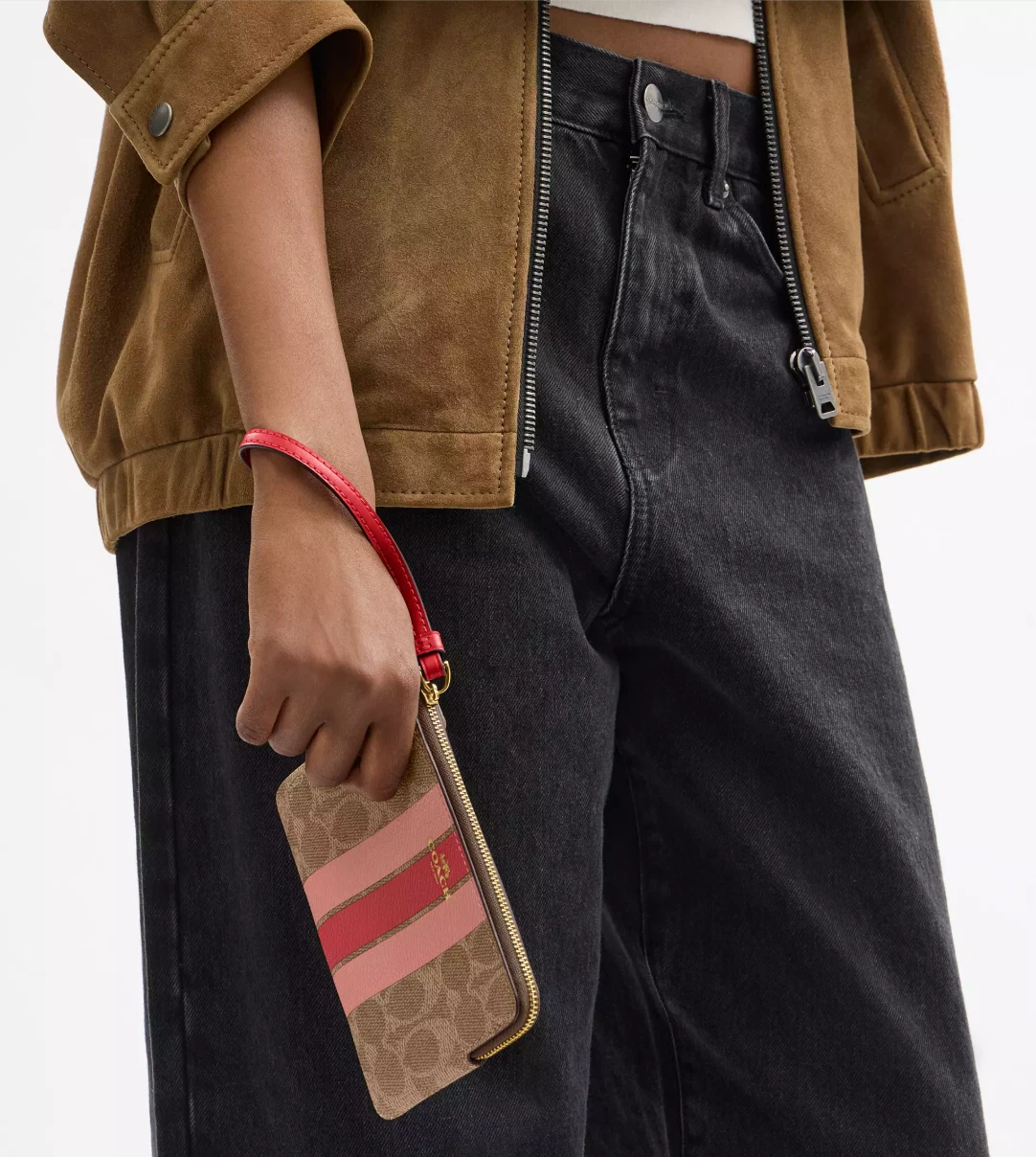 ? Polsino Coach con zip angolare CAQ76 Tan Multi (arancione) Firmato Tela Nuovo con etichette