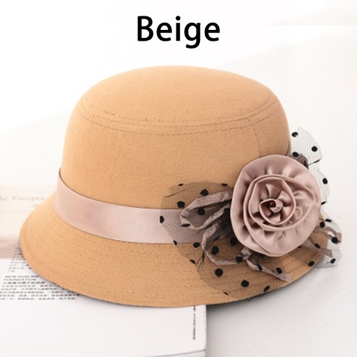 Herbst Winter Cloche Bucket Cap Damen Frauen Wollimitat Blume Filz Hut warm - Bild 10 von 20