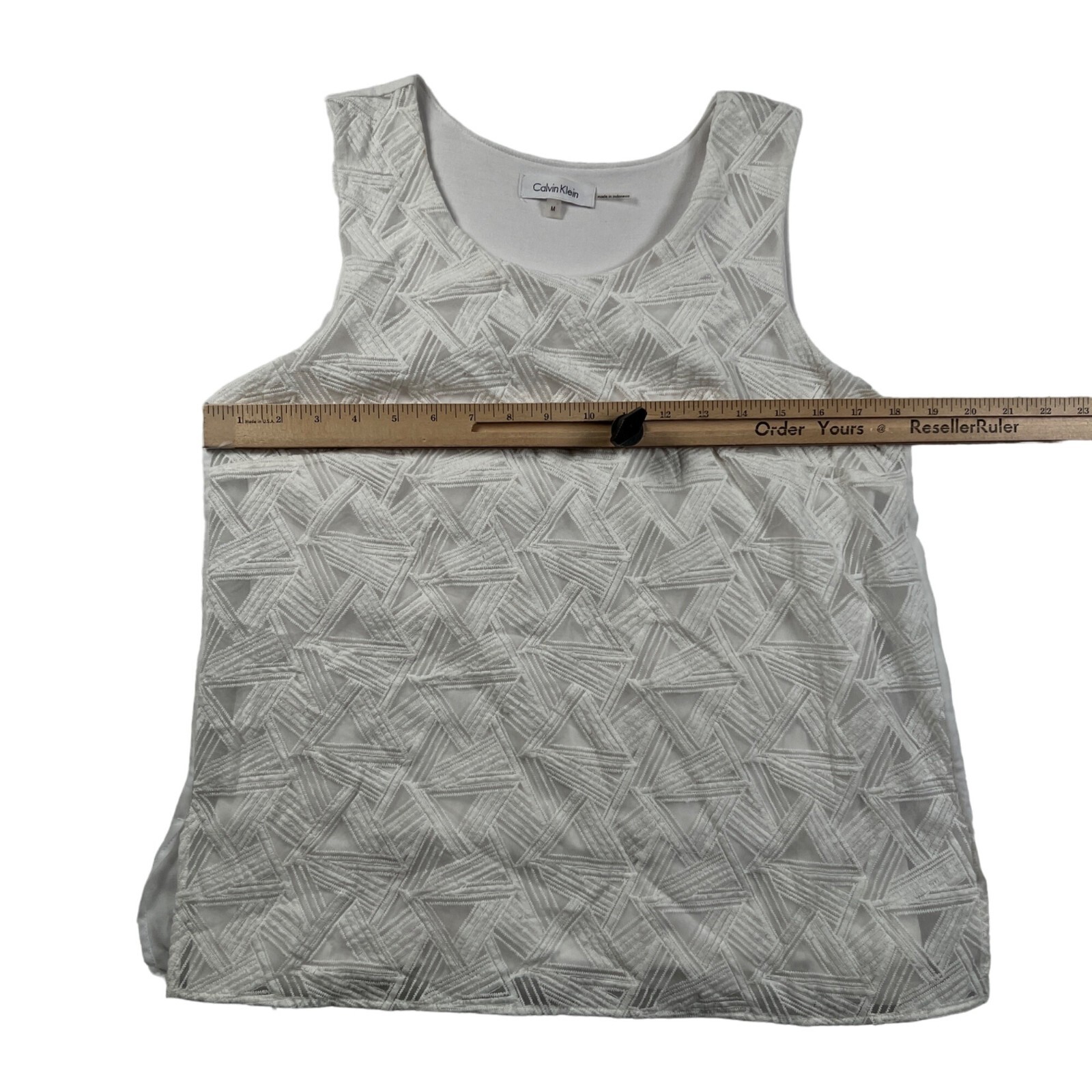 Calvin Klein Top Women's Sleeveless Geometric Pattern Tank Lined White Med image 5