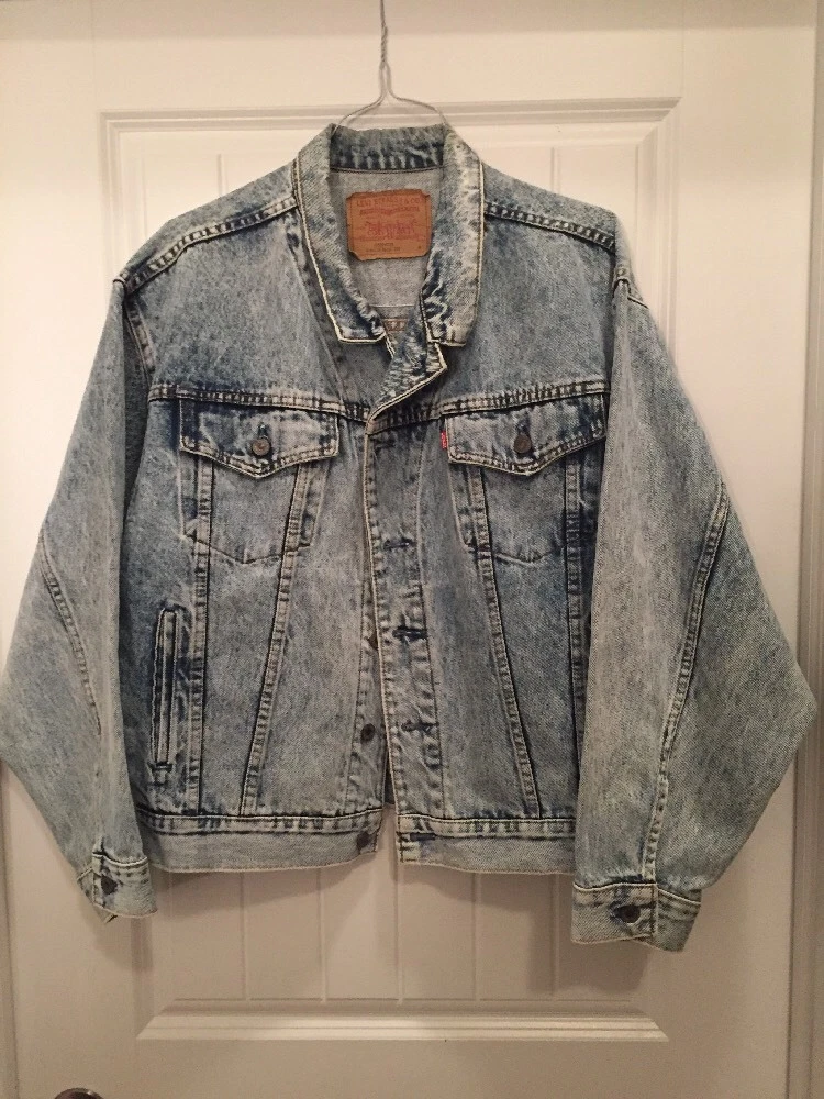 Vintage Levi Strauss Acid Washed Denim Jacket Sz Medium M Retro
