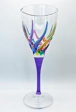 Venetian Carnevale Hand Painted Italian Crystal Wine Glass Purple Stem Single
