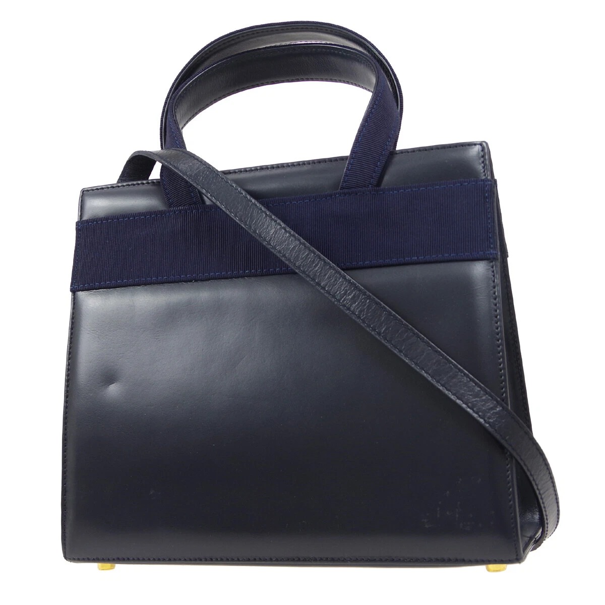 Salvatore Ferragamo Vara Bow 2way Hand Bag BA 214178 Purse Navy