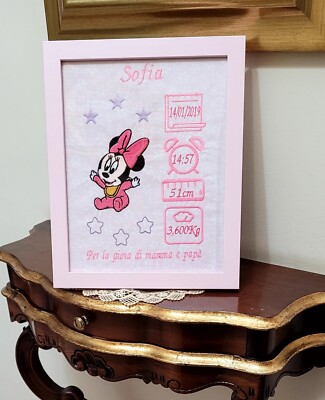 Bild Geburt auf Stoff bestickt personalisierbar! 20x25cm