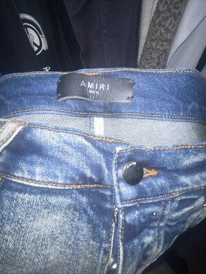Amiri Blue MX1 Ultra Jeans-White Leather Patch-Skinny Jeans Amiri Blue MX1 Ultra Jeans-White Leather Patch-Skinny Jeans