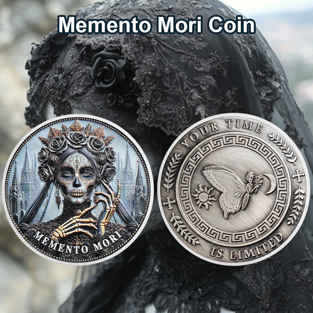 5XInspring Memento Mori Coin 3D Skull Daily Stoic Practice