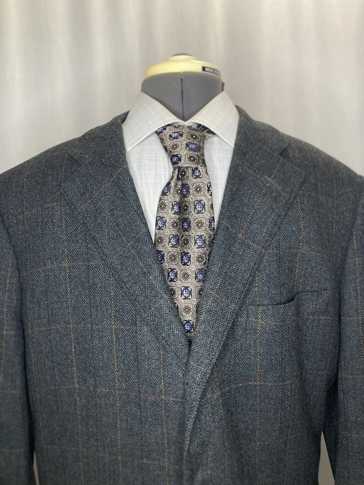 Corneliani Hombres 44R 48" Tweed Blazer Deporte Abrigo Traje Chaqueta Gris Cuadros 3 Botones Foto 2 de 4