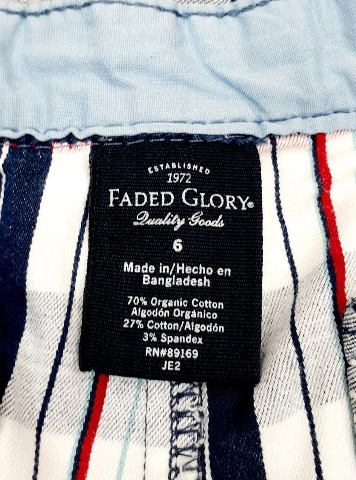Pantalones Cortos Chinos a Cuadros Faded Glory Para Mujer Talla 6 Azul Blanco Algodón Orgánico 5" Entrepierna Foto 4 de 4