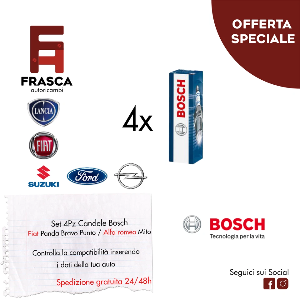 Candele Fiat 600 1.1 Stilo 1.4 1.2 16v Tipo 1.4 95 CV Ford KA BOSCH 0242135515
