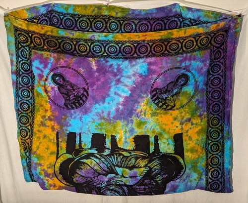 Buddha Tapestry Wall Hanging Tye Dye Colorful, Approx 96" x 60", Meditative Art - Picture 6 of 9