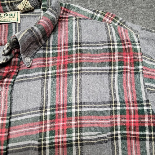 Vintage LL Bean Flannel Plaid Men's Sz Large Tall Red Gray USA Made Stains Hole - Picture 3 of 16