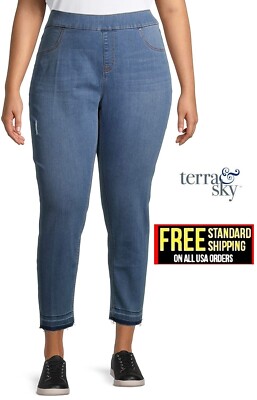 Terra & Sky /Jack David Women's Plus Size Blue Pull on Denim jean Pants/Short