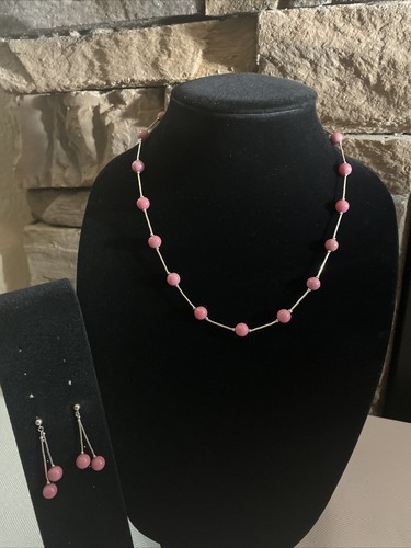 Dakota West Shube 17” Sterling Rhodonite Beaded Necklace 3” Extender & Earrings