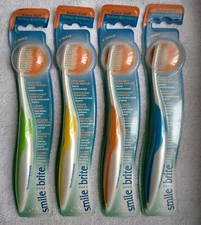 Smile Brite Fixed Head Toothbrushes LOT OF 4 Nylon V-Wave Extra Soft FREE SHIP