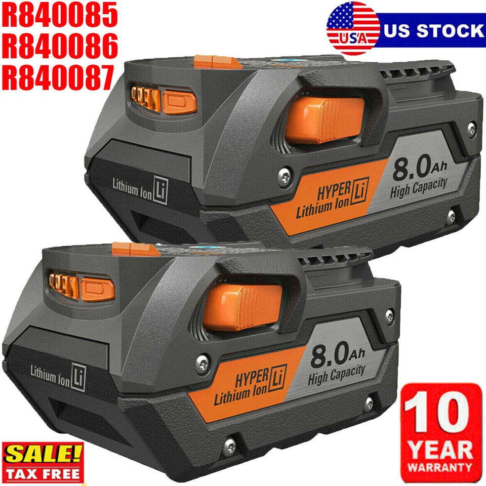 PACK For Ridgid R840087 8.0Ah Lithium Battery Rigid 18 Volt R840085 Power Tools