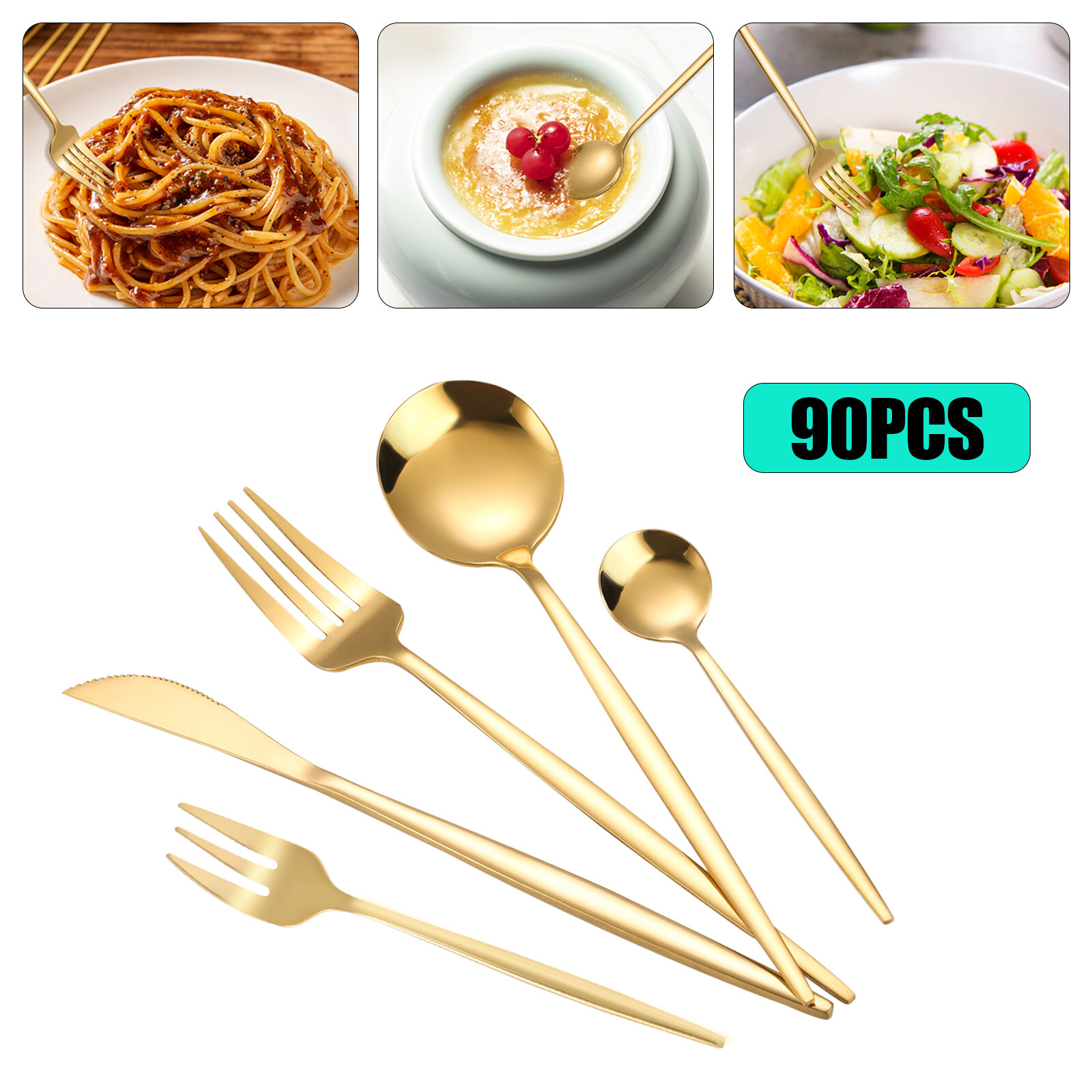 90pcs/Set Tableware Stainless Steel Flatware Utensil Kitchen Spoon Fork Cutlery