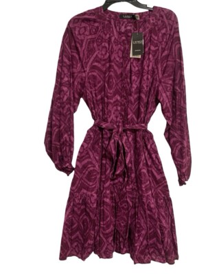 Ralph Lauren Black Label Geometric Print Viole Plum Dress With Pockets Size 10