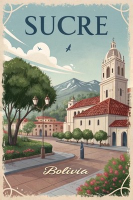 Fesselndes Sucre Bolivien Vintage-Stil Reiseposter - Historische Stadt Kunstdruck