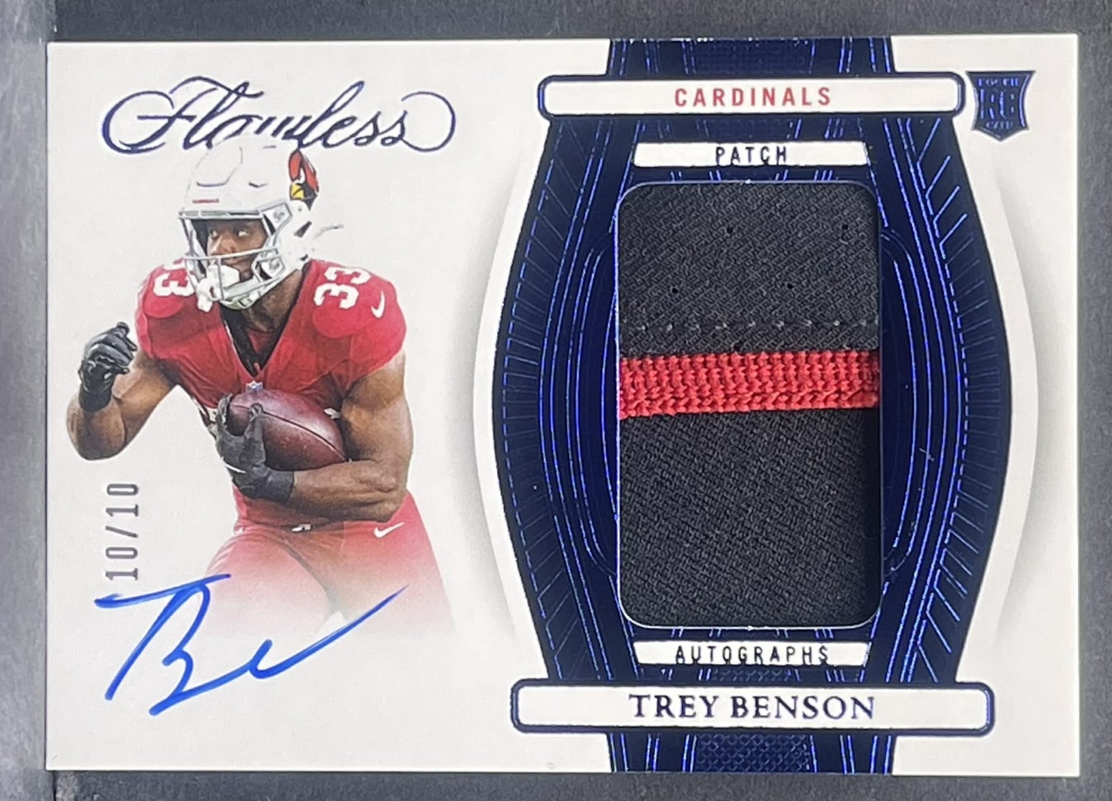 Trey Benson Panini Flawless Rookie Patch Autographs #RPATBN Sapphire