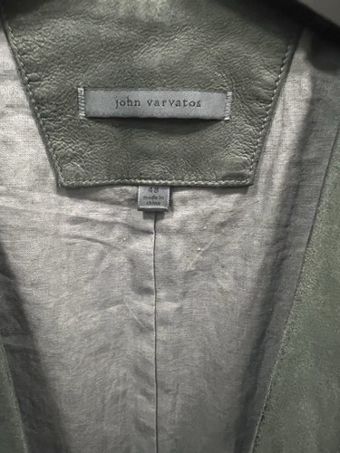 John Varvatos Men’s 48 Goat Suede Vest Olive Cotton Back - Picture 2 of 5
