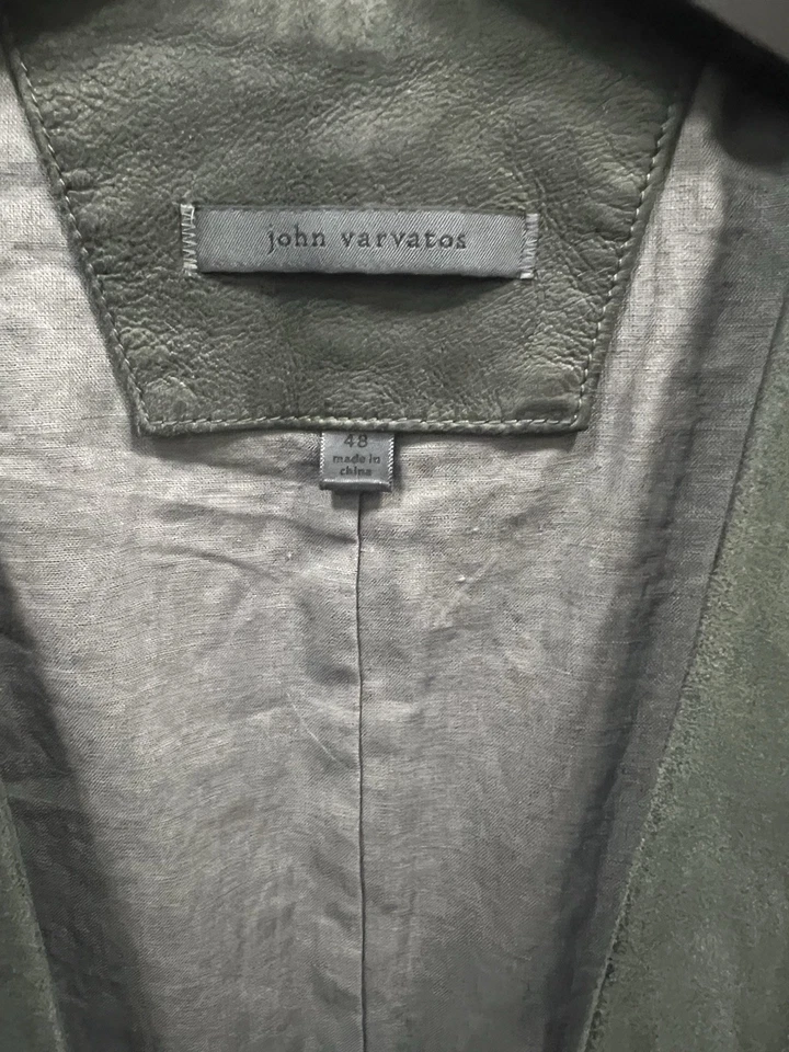 Chaleco de gamuza de cabra John Varvatos 48 para hombre espalda de algodón oliva Foto 2 de 4