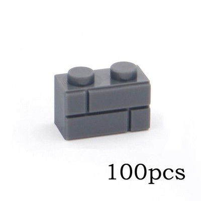 100x Lego Compatible 1x2 Masonry Bricks Light Bluish Gray Piece 98283 Modified