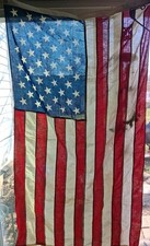 Vtg 50 Star American Flag Sewn Stripes 59" L X 35 Grommet To Grommets Cotton