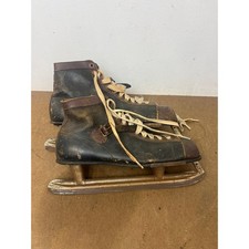 Vintage Leather Ice Skates Black Brown Weathered Rustic Winter Decor Christmas