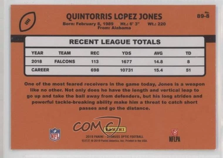 2019 Panini Donruss Optic 1989 Tribute Julio Jones #89-8 - Image 2 of 2