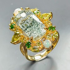 Jewellery 26ct Natural Green Amethyst Ring 925 Sterling Silver Size 8.5 /R453494