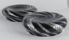 2 Vintage Italian Murano Black & Silver Swirl Art Glass Pillar Candle Holders