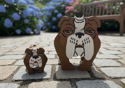 Wooden  Momma & Baby Bull Dog Set-''One Of A Kind'' Wood Built Figurine(handmade)