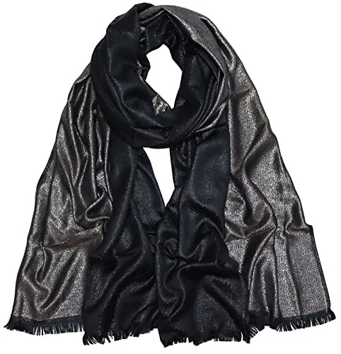  Chales y envolturas de pashmina metálicas brillantes para mujer largas de fiesta negras/plateadas Foto 2 de 4