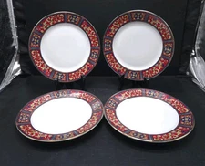 Takahashi San Francisco Made in Japan 8" Salad Plates with Red Rim Set Of 4 Vtg