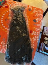 Stunning Elegant Black Gold Embroidered Evening Gown w/ Layered Tulle