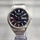 Seiko Titanium Watch Men 37mm Blue Dial Gray Tone Daydate Round 7N43-0AB0 NewBat