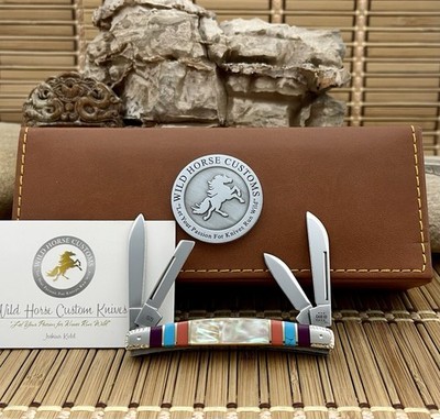 Case XX Wild Horse Custom Ripple Abalone & Turquoise Small Congress Knife #1