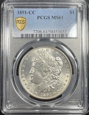 1891 CC Morgan Silver Dollar $1 PCGS MS61 Uncirculated Key Date Carson City