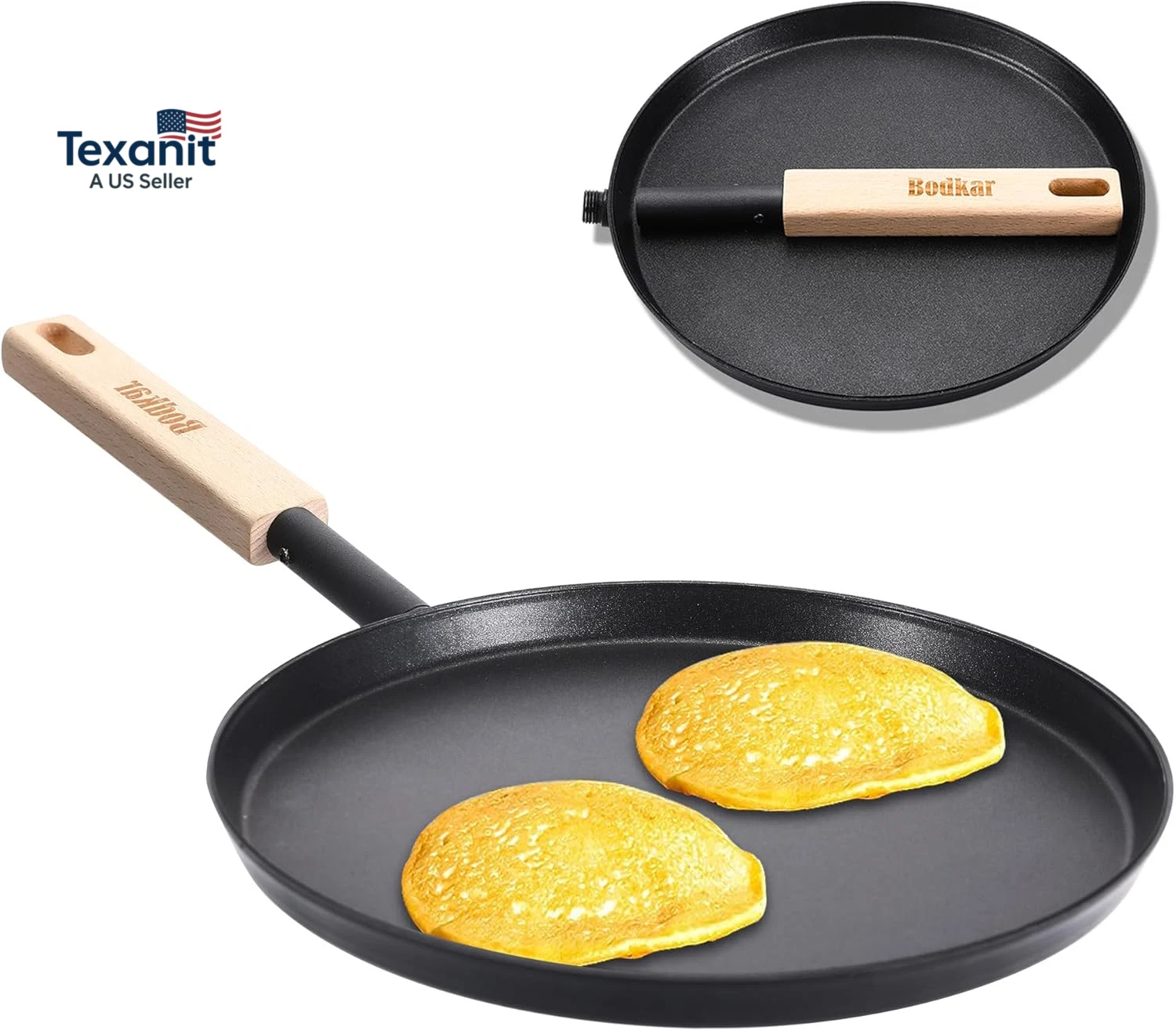 Frying Pan Skillet 8-Inch Flat Griddle Pan, Lightweight Small Grill Pan with Woo
