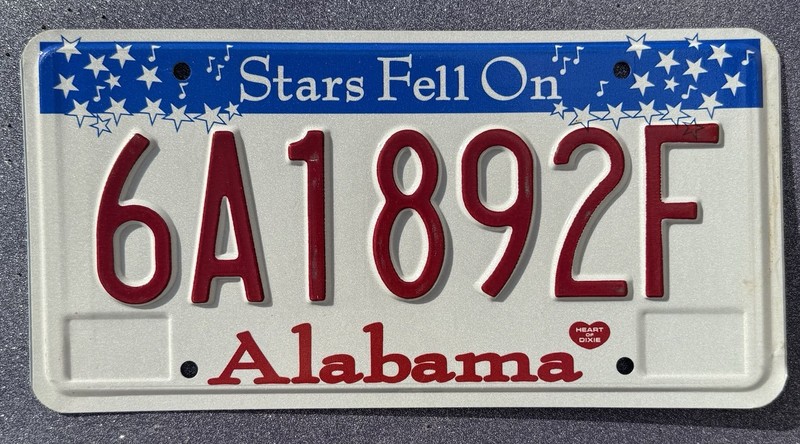 NOS AL License Plate Alabama Stars Fell On Lic