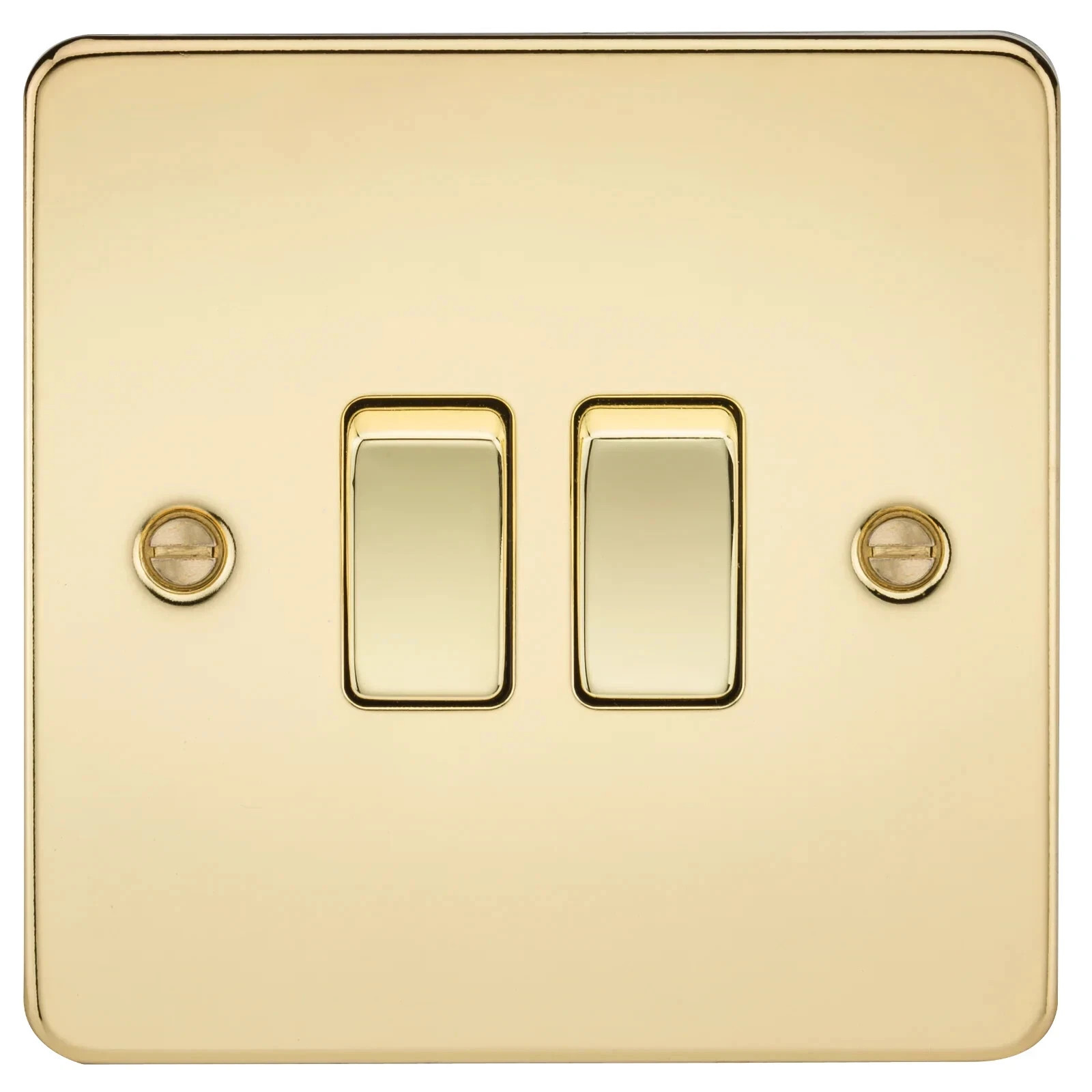 Knightsbridge 2 Gang 2 Way Light Switch Polished Brass Flat Plate 10A FP3000BB