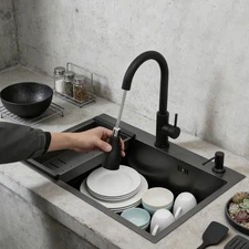 Multifunctional Stainless Steel Kitchen Sink W/ Draining Basket&Soap Dispenser
