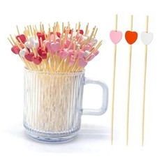 120 pcs 5.9 in long Red White Pink heart Bamboo Cocktail, Heart 5.9in mixed